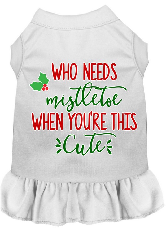 Who Needs Mistletoe Screen Print Dog Dress White XXL